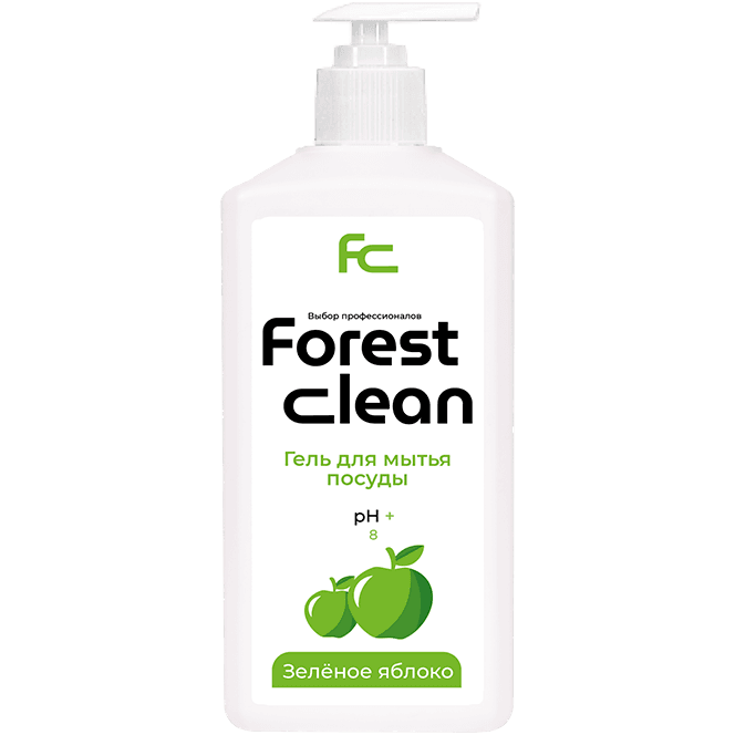 Средство для мытья посуды 1 л "FOREST Clean" дозатор/гель, Зеленое яблоко