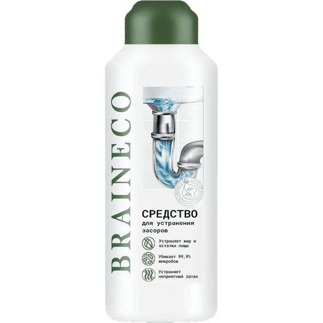 Средство для удаления засора в трубах 600 гр, гранулы Braineco
