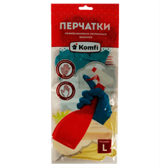 Перчатки латексные хозяйственные Биколор бежевый+бирюзовый Komfi, L (bicolo7)