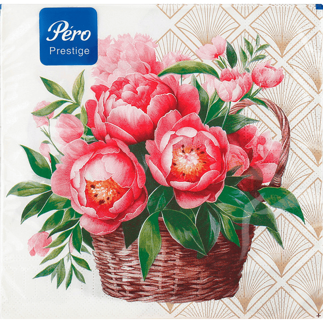 Салфетка бумажная 3-х/трехслойная 33*33 "Pero Prestige" Праздничные, (20 шт.пач), Пионы