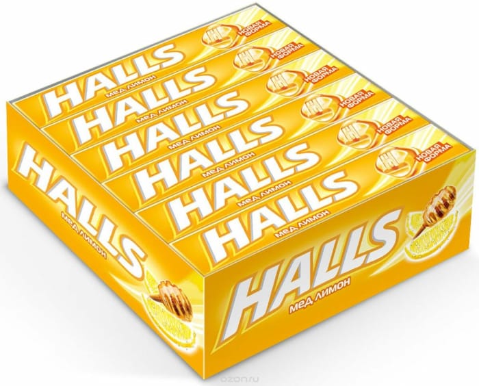 Лененцы "Halls" 25г (12 шт.упак), Мед и Лимон, Желтый