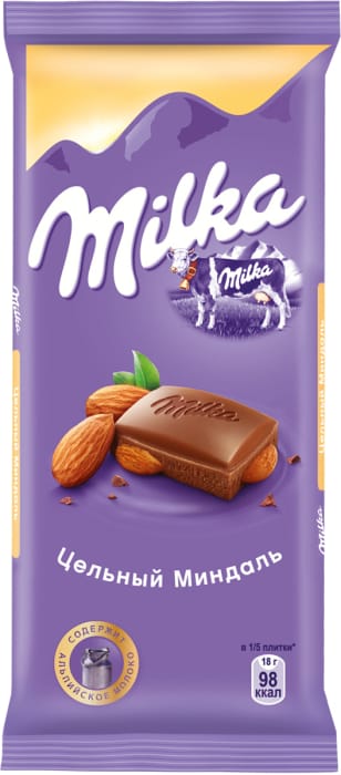 Шоколад "Milka" 80 г, Миндаль Цельный