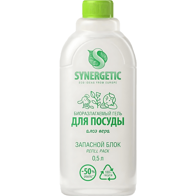 Средство для мытья посуды и детских игрушек 500 мл SYNERGETIC биоразлагаемое, Алоэ