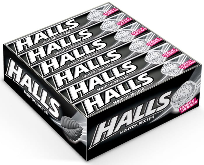 Лененцы "Halls" 25г (12 шт.упак), Ментол экстра, Черный