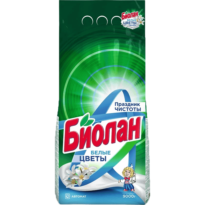 Стиральный порошок 9 кг Биолан автомат, Белые цветы