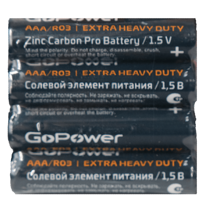 Батарейка мизинчик черная GoPower AAA Carbon Zinc солевая