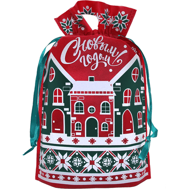 Текстильная упаковка сумка-мешок НГ 1,3 кг Городок 23*32,5+4,5 см