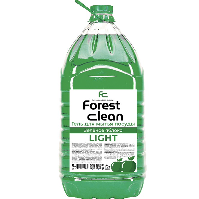 Средство для мытья посуды 5 л "FOREST clean" LIGHT Зеленое яблоко ПЭТ
