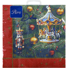 Салфетка бумажная НГ 3-х/трехслойная 33*33 GrandPero Deluxe (20 лист.пач), Новогодняя карусель