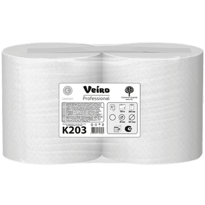 Полотенце бумажное 2-х/двухслойное Veiro Professional Comfort 150 м, В рулонах, Белое