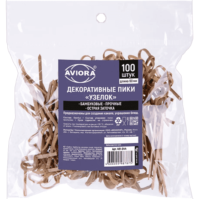 Пика бамбуковая для канапе 6 см Узелок (100 шт.упак) AVIORA