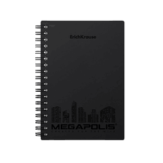 Тетрадь А6, 80 листов в клетку "MEGAPOLIS" на гребне, чёрная пластиковая обложка