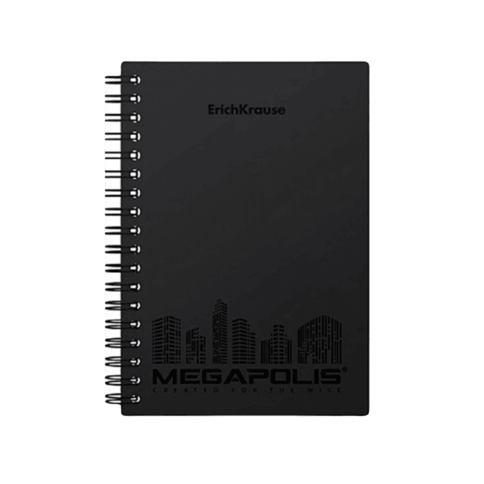 Тетрадь А6, 80 листов в клетку "MEGAPOLIS" на гребне, чёрная пластиковая обложка