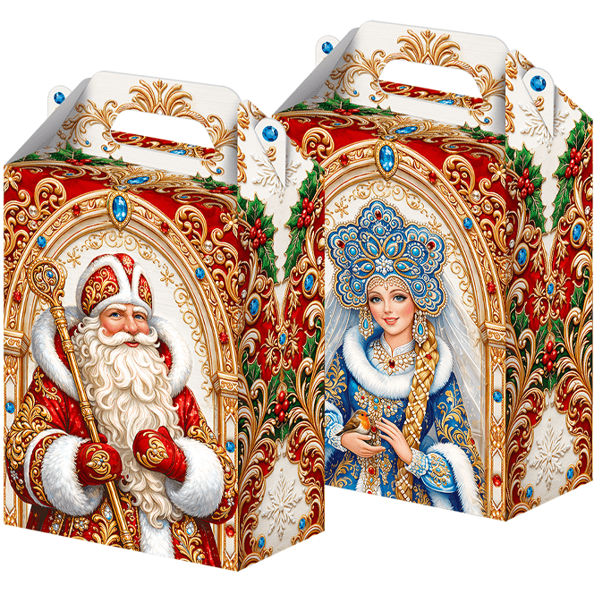 Коробка бумажная для конфет НГ 1 кг Сказочный дуэт