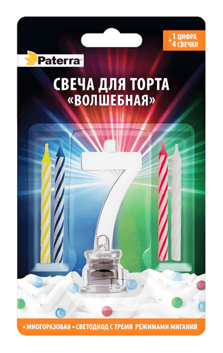 Свеча для торта "Волшебная" LED PATERRA, №"7"
