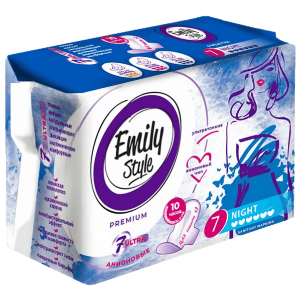 Прокладки "Emily Style" Premiun критика анионовые NIGHT 6 капель Ультратонкие, удлиненные (7 шт.упак)