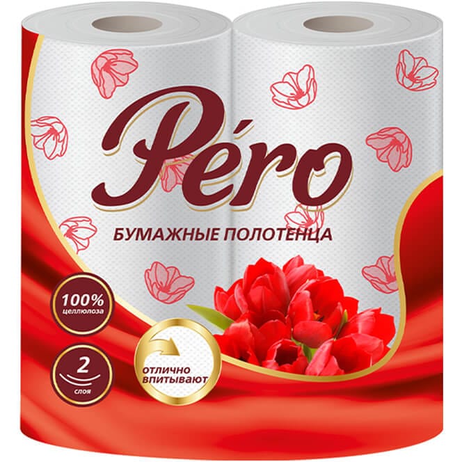 Полотенце бумажное 2-х/двухслойное Pero tulip белое (2 рул.упак)