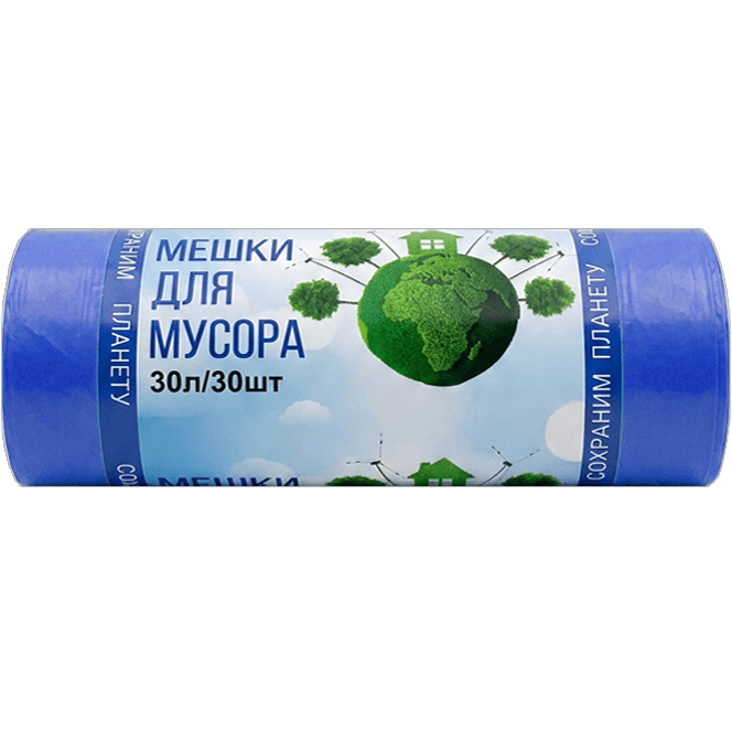 Мешки мусорные 30л/6,5 мкм/48*57 см "Домовенок", в рулоне (30 шт.рул), Синий