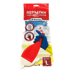 Перчатки латексные хозяйственные Биколор синий+желтый 47г Komfi, L (bicolo3)