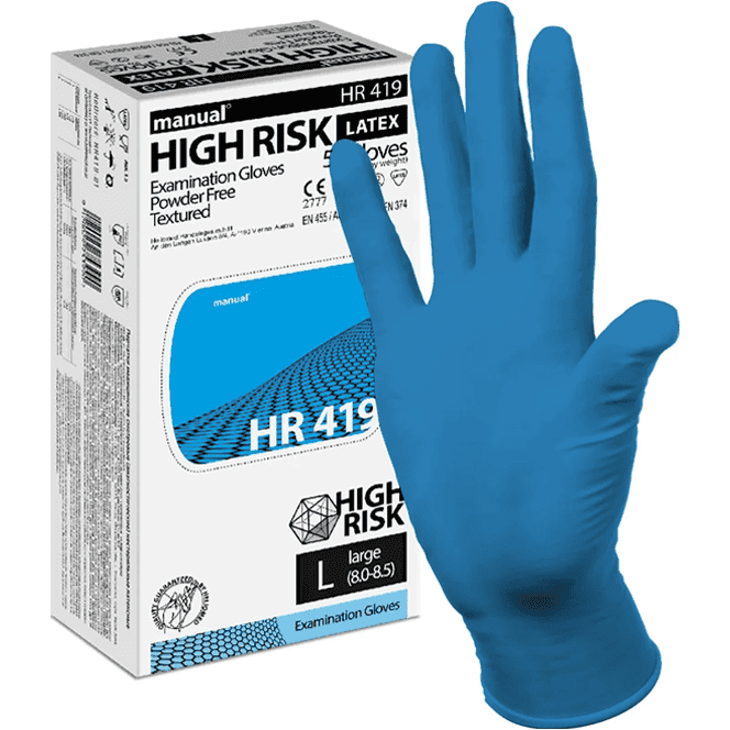 Перчатки латексные MANUAL High Risk смотровые, нестерильные НR419 (50 шт.упак), L