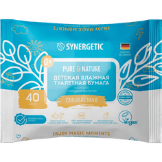 Влажная туалетная бумага SYNERGETIC Pure&Nature, Детская (40 салф.упак), Пантенол и овсяное молочко