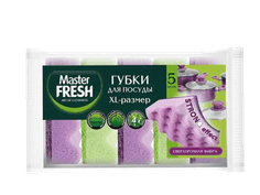 Губки для мытья посуды Master FRESH XL -размер STRONG effect 90*60*30 мм (5 шт.упак)