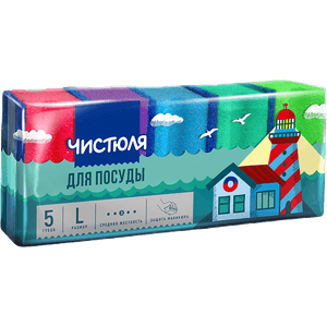 Губка для посуды "Чистюля" 5 L ЗАЩИТА Маникюра 85*64*42 мм (5 шт.упак)