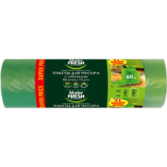 Мешки мусорные 60л/ Master FRESH С ЗАВЯЗКАМИ, зеленые XXL (15 шт.рул)