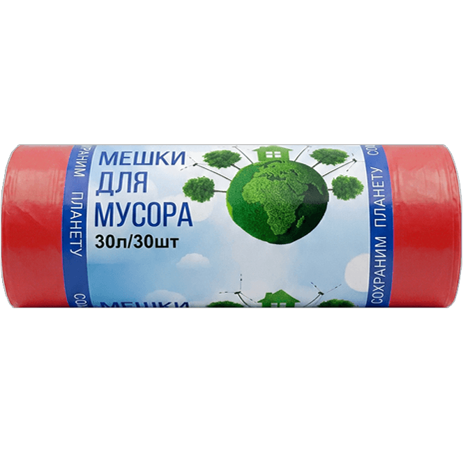 Мешки мусорные 30л/6,5 мкм/48*57 см "Домовенок", в рулоне (30 шт.рул), Красный