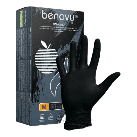 Перчатки нитриловые ЧЕРНЫЕ "BENOVY" (50 пар.упак), M