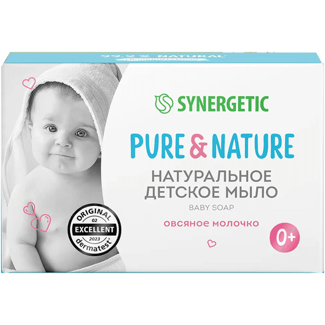 Мыло кусковое 90 гр "SYNERGETIC" ДЕТСКОЕ Овсяное молочко, натуральное