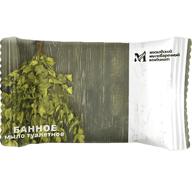 Мыло кусковое 200 г туалетное "Банное" в цвет. оберт. флоупак марки Ординарное ММК