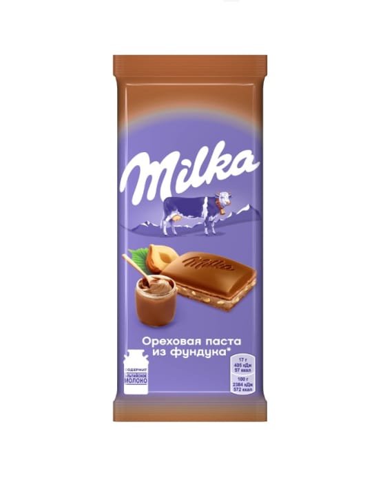 Шоколад "Milka" 80 г, Паста с дробленым орехом