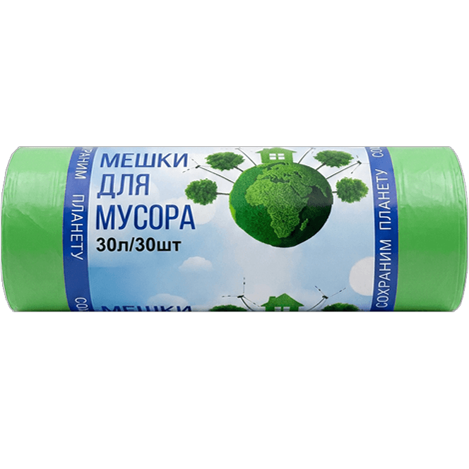 Мешки мусорные 30л/6,5 мкм/48*57 см "Домовенок", в рулоне (30 шт.рул), Зеленый