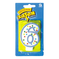 Свеча для торта "Цифра 0-9" с блёстками, №"6"