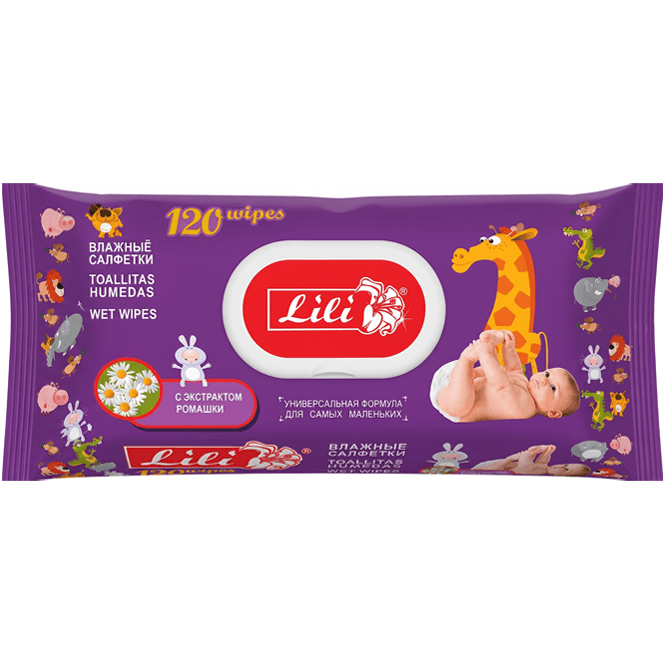 Салфетка влажная 120 шт. Lili с клапаном (120 салф.пач), Экстракт Ромашки