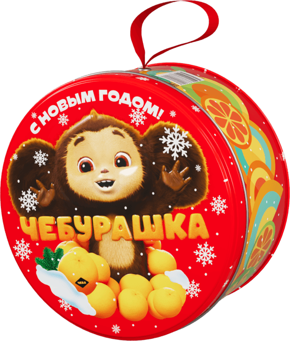 Туба/Металлическая банка НГ 900 гр Сюрприз Чебурашка для конфет