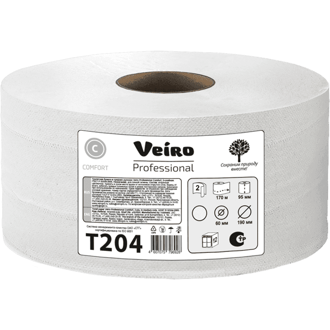 Туалетная бумага 2х/двухслойная Veiro Professional Comfort 170 м, Белая