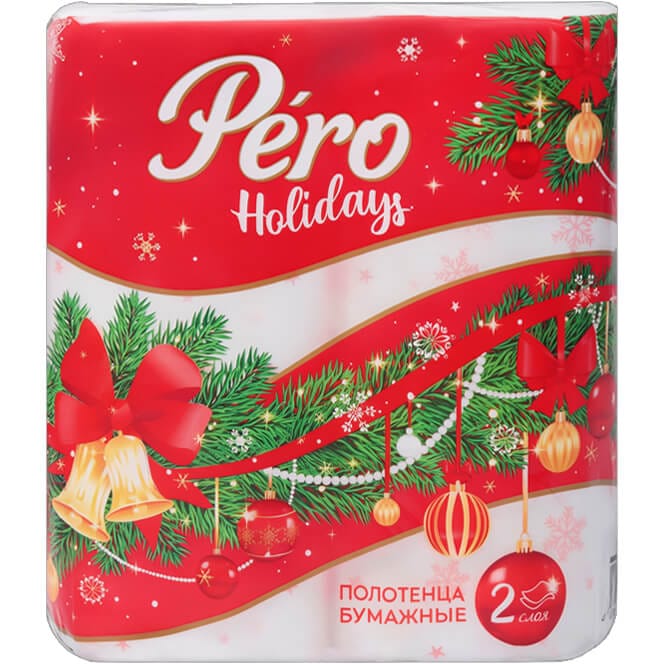 Полотенце бумажное НГ 2-х/двухслойное "Pero Holidays" Белое (2 рул.упак)