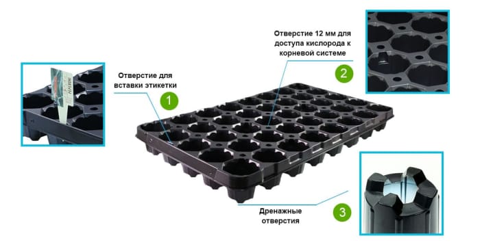 Агрокассета 40 ячеек 40/55, 700 мкм, цвет: черный