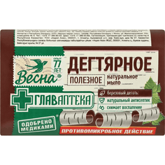 Мыло кусковое 90 гр туалетное "ГЛАВАПТЕКА" Весна, Дегтярное