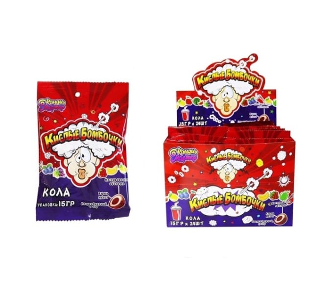 Карамель Кислые Бомбочки 15г (24 шт.упак) КМ, Кола