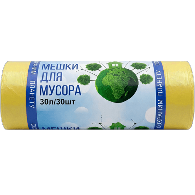 Мешки мусорные 30л/6,5 мкм/48*57 см "Домовенок", в рулоне (30 шт.рул), Желтый