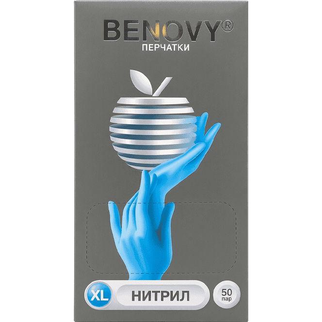 Перчатки нитриловые ГОЛУБЫЕ BENOVY медицинские (100 шт.упак), XL 