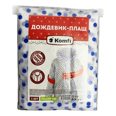 Плащ дождевик с капюшоном на кнопках повышенной прочности "Komfi" 70*120, Белый горох EVA01GO