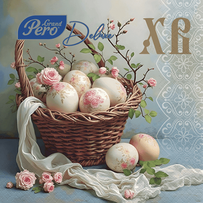Салфетка бумажная 3-х/трехслойная 33*33 GrandPero Deluxe "Праздничные" (20 лист.пач), Винтажная пасха