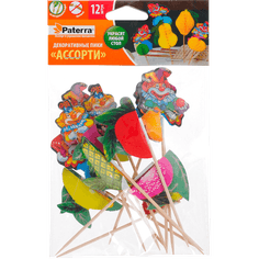 Пика декоративная для канапе 100 мм "Ассорти" (15 шт.упак) Pattera