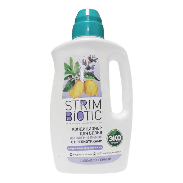 Кондиционер для белья 1 л/1000 мл "STRIMBIOTIC", Шалфей и лимон
