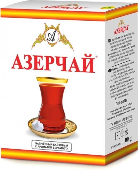 Чай 100 гр "Азерчай", черный листовой, Бергамот