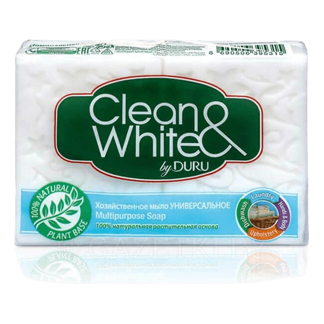 Мыло кусковое хозяйственное 2*120 г "Duru" Clean & White, универсальное, белое (2 шт.упак)